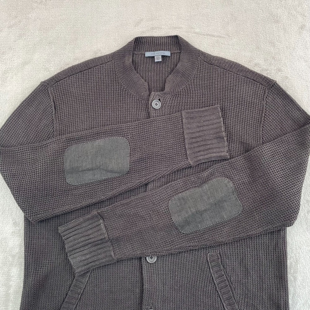 John Varvatos Cardigan Sweater Men 2XL Chocolate Linen Elbow Patches NWOT $988